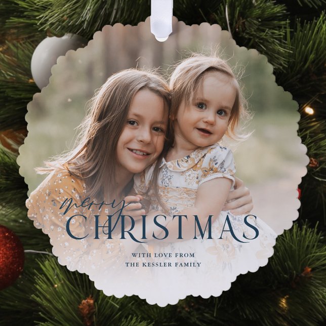 Carte Décorative Simplement élégant Joyeux Noël Photo | Bleu (Créateur téléchargé)