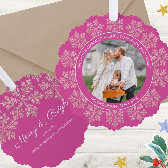 Carte Décorative Snowflake Berry Bling Élégante photo Noël (These paper ornament holiday greeting cards are double the fun. Add your photo and custom text)