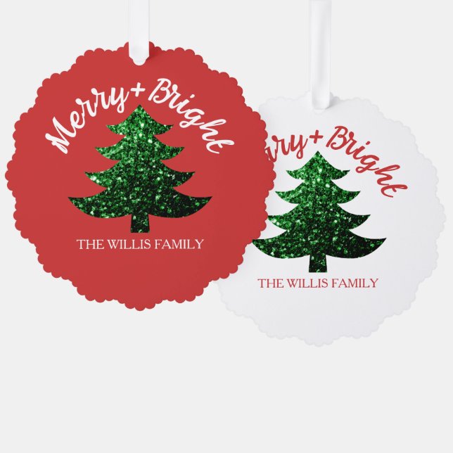 Carte Décorative Sparkly Merry bright Christmas tree Custom name (Recto/Verso)