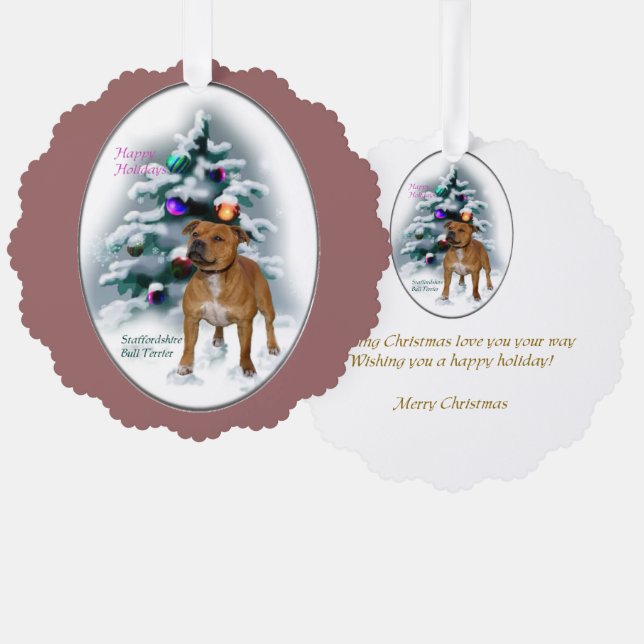 Carte Décorative Staffordshire Bull Terrier Cadeaux de Noël (Recto/Verso)