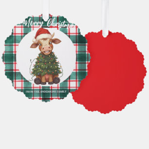 Carte Décorative Vache de Noël mignonne et joyeuse arbre de Noël ve