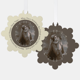 Carte Décorative Vierge vintage et enfant avec cadre argenté