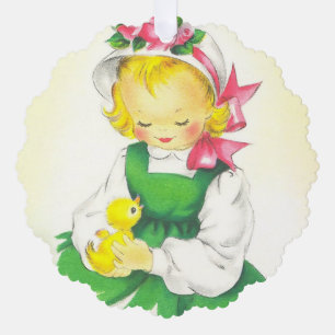 Carte Décorative Vintage petite fille Retro mignonne
