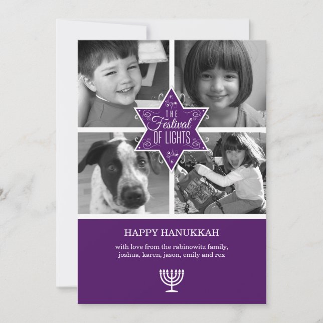 Carte décorative violette Star de David Hanoukka (Devant)