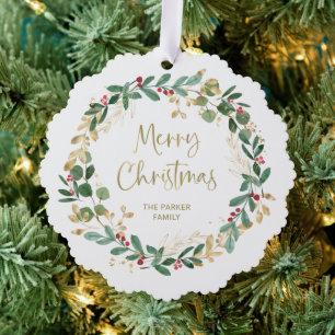 Carte Décorative Wreath et Gold Script modernes   Joyeux Noël