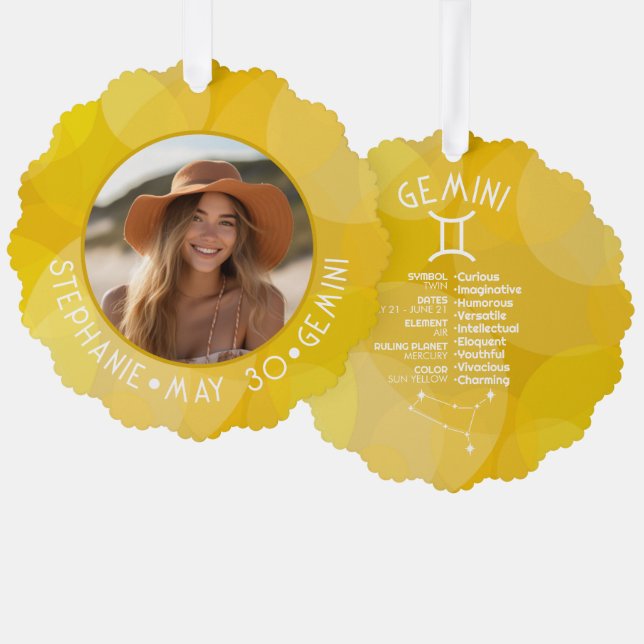 Carte Décorative Zodiac Gemini Personnalisé Anniversaire Photo Astr (Recto/Verso)