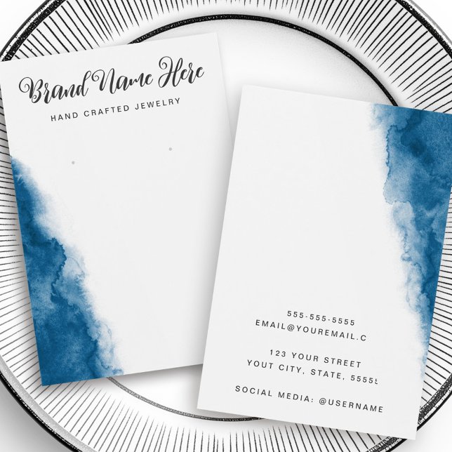 Carte d'écran d'oreille bleu foncé (Dark blue watercolor earring display card)