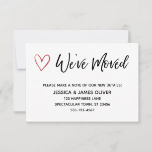 Carte d'écriture "We have moved" avec Red Heart
