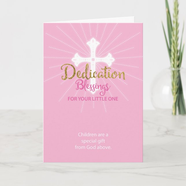Carte Dédication Bénédiction Baby Girl rose et or (Devant)