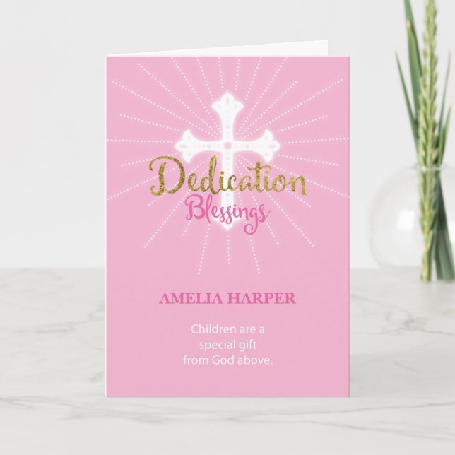 Carte Dédication Bénédiction Nom Personnalisé Fille Rose (Devant)