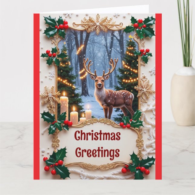 Carte Deer And Christmas Lights Greeting Card (Devant)