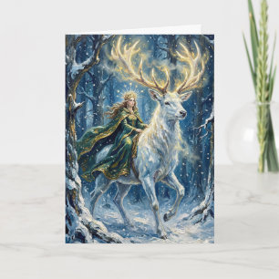 Carte Déesse celtique & Cerf blanc lumineux
