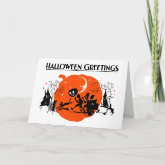 Carte Défilé d'Halloween de chat noir Art Déco vintage e