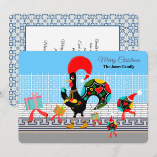 Carte Défilé portugais de cadeaux de coq et de Baubles