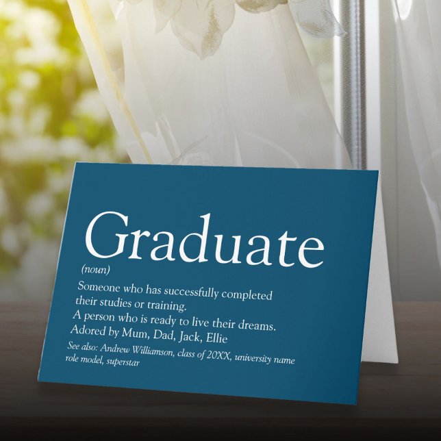 Carte Définition de fin d'études supérieures personnalis (Personaized Graduate Definition Modern Blue Card)