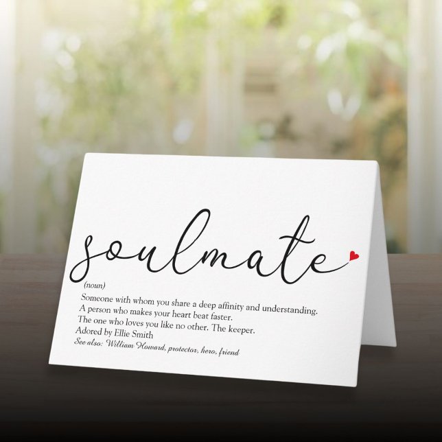 Carte Définition de l'âme sœur avec écriture de cœur d'a (Script Love Heart Soulmate Definition Card)