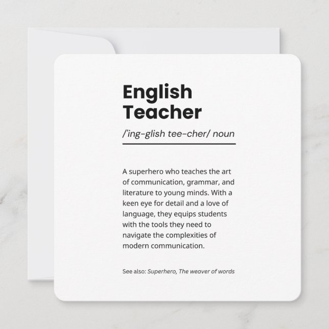 Carte Définition de l'enseignant anglais Imprimer Appréc (Devant)