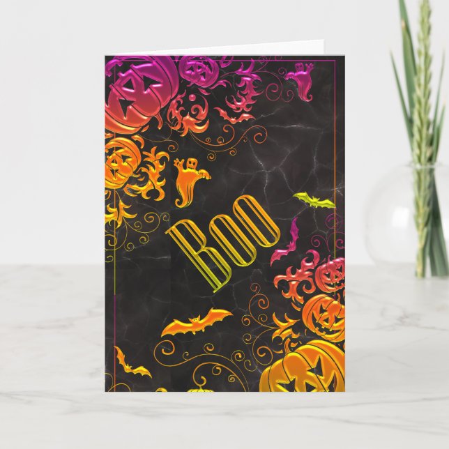 Carte Dégradé Coloré Halloween Boo (Devant)