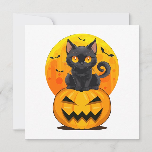 Carte Déguisement Halloween Citrouille Chat Noir  (Devant)