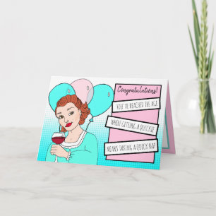 Carte Dégustation de la dame rétro avec du vin Joyeux Hu