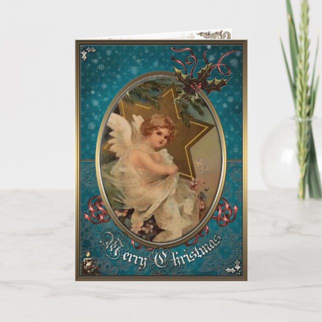Carte d'élégance de Noël - Ange et Etoile. (Devant)