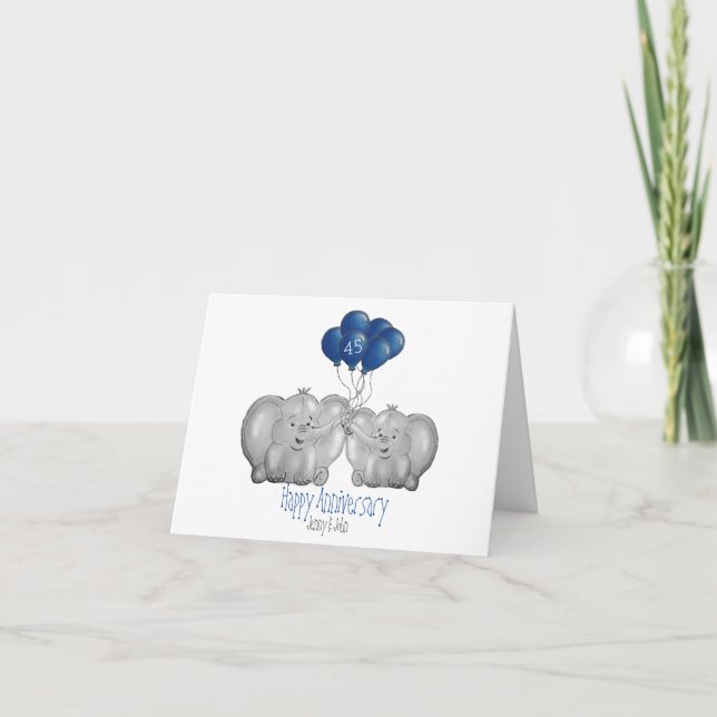 Carte d'éléphant 45e anniversaire du mariage saphi (Devant)