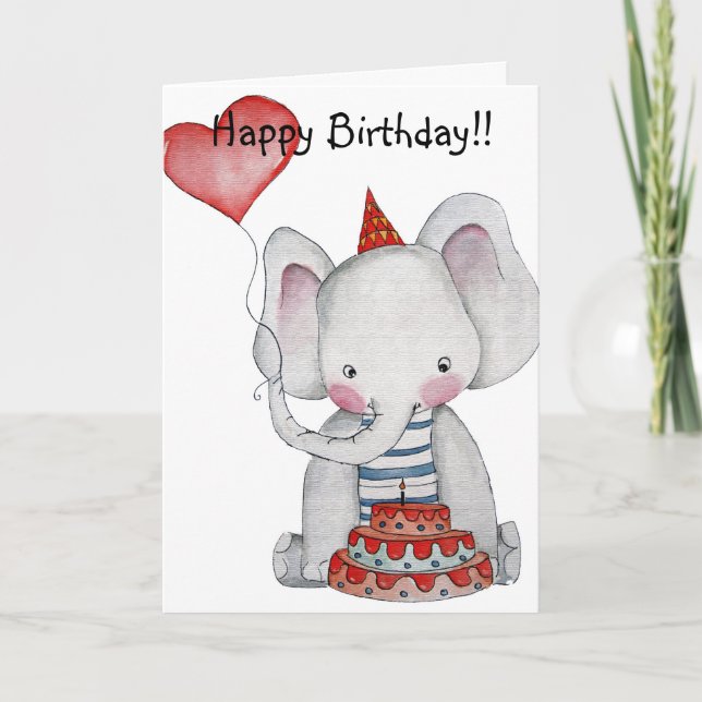 Carte d'éléphant d'anniversaire (Devant)