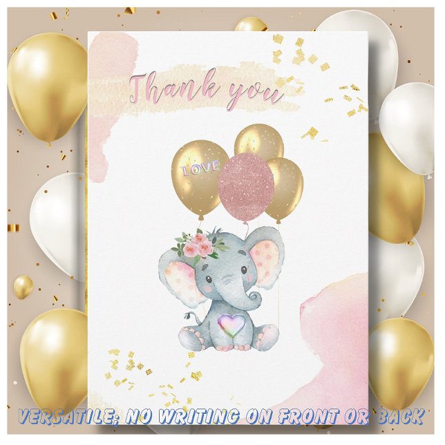 Carte d'éléphant rose rose Merci (Créateur téléchargé)
