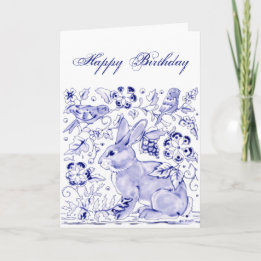 Carte Delft Blue White Rabbit Birthday Dedham Birthday