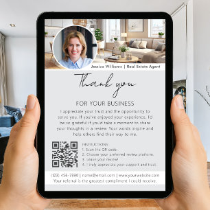Carte Demande de commentaire avec code QR photo grise Me