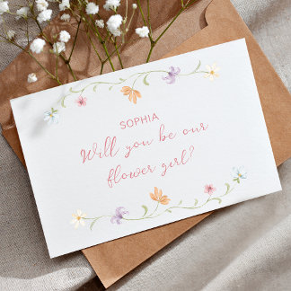 Carte Demande de Demoiselle d'Honneur Fleur Aquarelle Fl