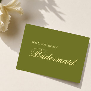 Carte Demande de demoiselle d'honneur vert olive et jaun