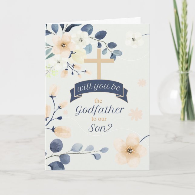 Carte Demande de parrain Son Bleu et Fleur Jaune (Devant)