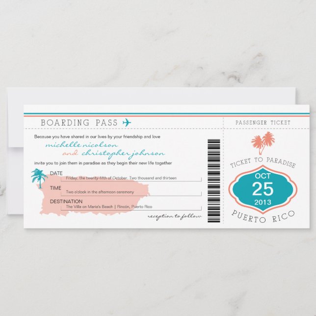 Carte d'embarquement à épouser de Porto Rico (Devant)