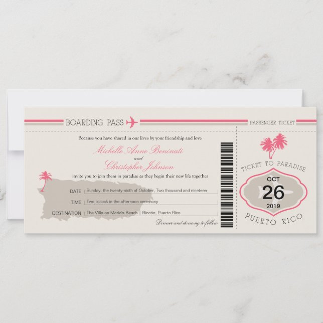 Carte d'embarquement à épouser de Porto Rico (Devant)