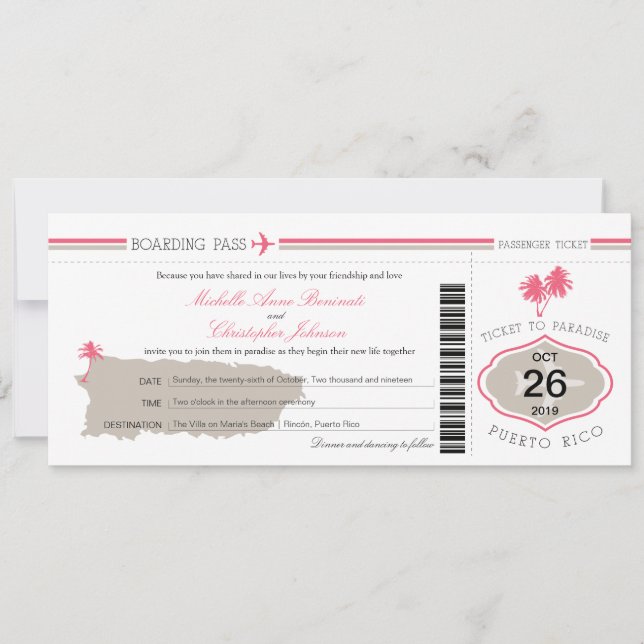 Carte d'embarquement à Porto Rico Mariage (Devant)