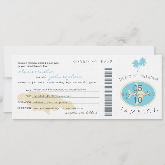 Carte d'embarquement au faire-part de mariage de (Devant)