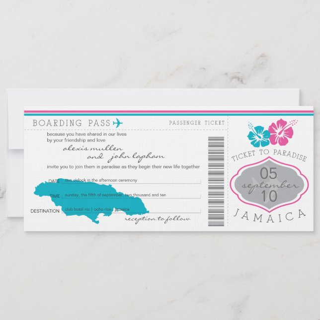Carte d'embarquement au faire-part de mariage de (Devant)