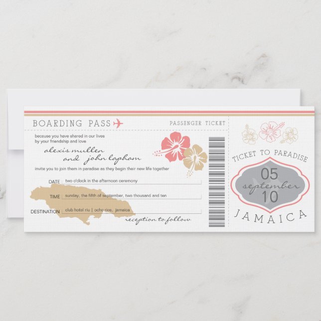 Carte d'embarquement au faire-part de mariage de (Devant)