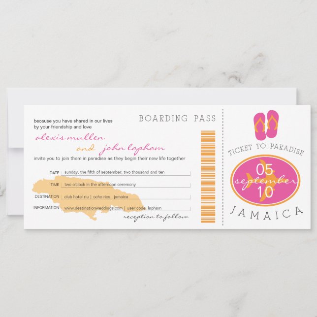 Carte d'embarquement au faire-part de mariage de (Devant)