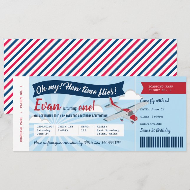 Carte d'embarquement Avion Anniversaire Invitation (Devant / Derrière)