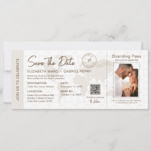 Carte d'embarquement beige Destination Mariage Qr 