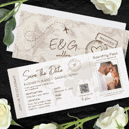 Carte d'embarquement beige Mariage de voyage Code 