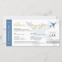 Carte d'embarquement Billet Bon Voyage Fête Invita