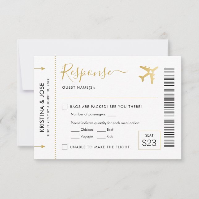 Carte d'embarquement Billet d'avion Destination Or (Devant)