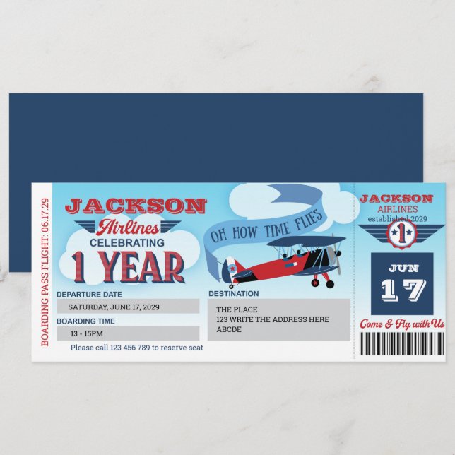 Carte d'embarquement, billet d'avion, Time Flies,  (Devant / Derrière)