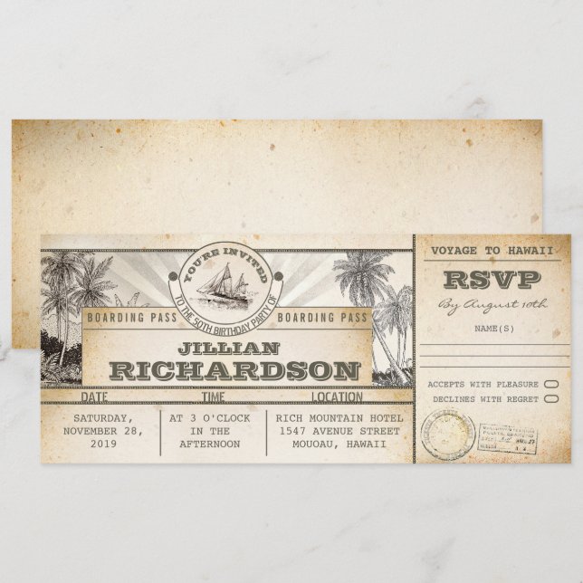 carte d'embarquement billets d'anniversaire voyage (Devant / Derrière)