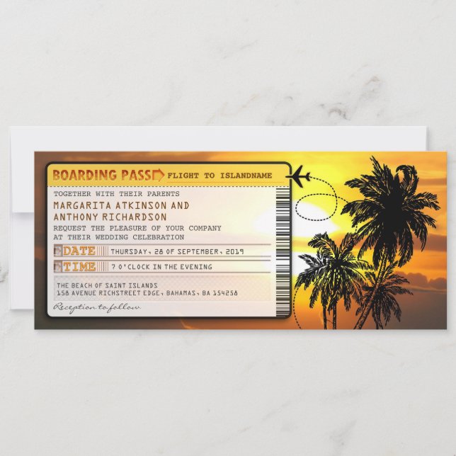 carte d'embarquement Billets mariages-invitations  (Devant)