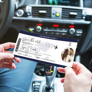 Carte d'embarquement bleu marine Mariage de billet