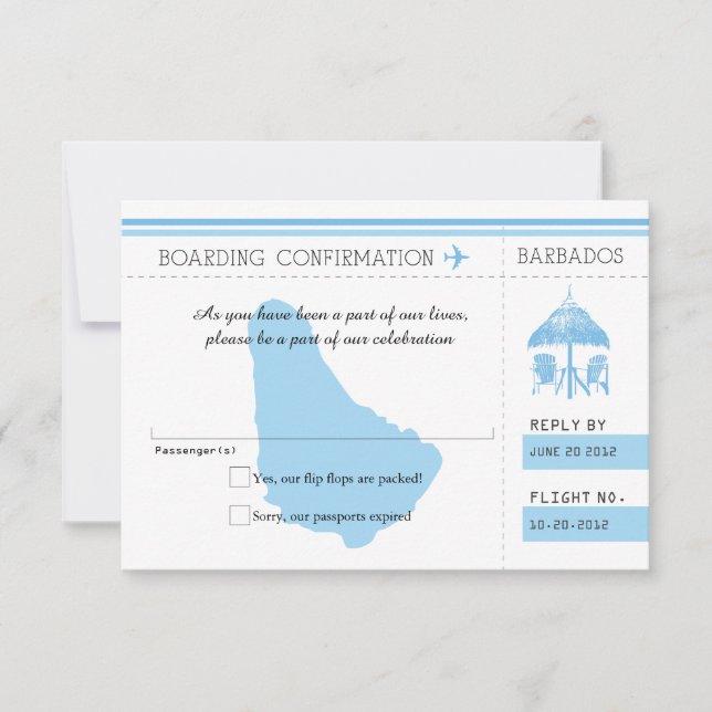 Carte d'embarquement Blue RSVP à BARBADOS (Devant)